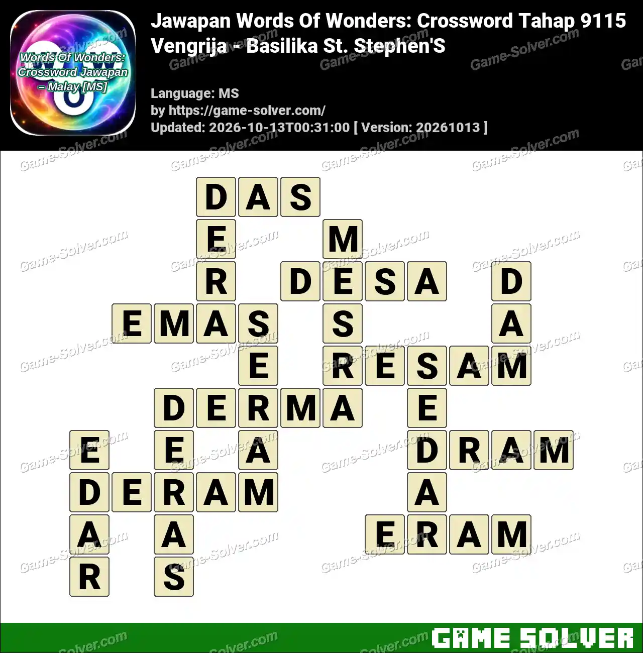 Jawapan Words Of Wonders: Crossword Tahap 9115 – Vengrija – Basilika St. Stephen’S
